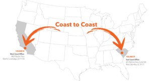 North American Coast to Coast Map Location in California and Georgia